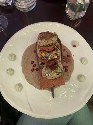 Aubergine Moussaka with Courgette Pancakes  at Veginity in Dublin