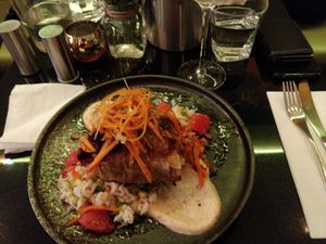 Charred Jerk Ch*cken Breast with Confetti Rice Salad, Pink Grapefruit Ting Dressing and hot Habanero Escovich Pickles at Veginity in Dublin