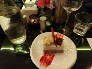 Pineapple upside-down Sponge Cake with Coconut Mousse, Mango and white Chocolate Spheres at Veginity in Dublin