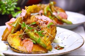 Vegetable Tempura with Wasabi Mayo and pickled Ginger  Pumpkin, green Beans , Red Pepper and Oyster Mushrooms - Japanese weekend  at Veginity in Dublin