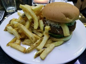 vegan burger and fries at Veginity in Dublin