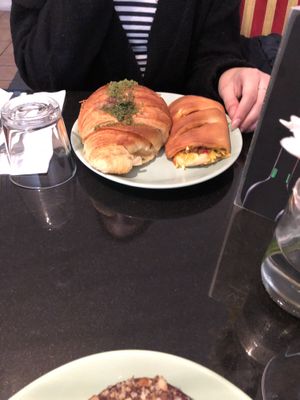 Pistachio croissant and a cheese mini pizza at Veginity in Dublin