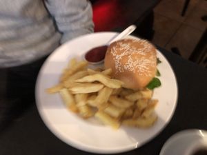 Breakfast Burger and chips at Veginity in Dublin