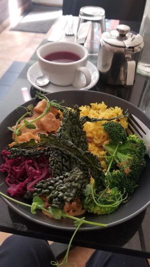 Buddha bowl including tofu in peanut sauce at Veginity in Dublin
