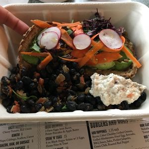 Toast beans and cashew cream  at Art Cliff Diner in Vineyard Haven