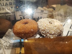 Cinnamon Sugar Donut & Toasted Coconut Donut at Union Square Donuts in Boston