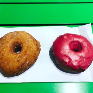 Vegan cinnamon sugar and vegan blackberry basil lime. SO GOOD at Union Square Donuts in Boston
