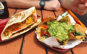 Vegan breakfast quesadilla and the vegan nachos  at Trippy Taco in Fitzroy