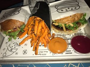 Guac burgers & sweet potato fries  at Beatnic - Providence in Providence