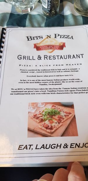 Menu at Bits 'n Pizzas in Swakopmund