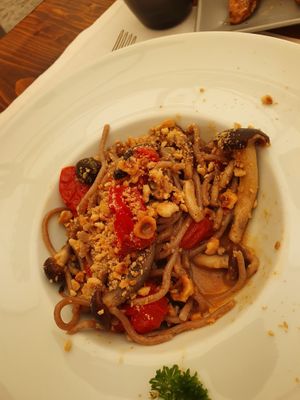 Homemade pasta with nuts and pioppini mushroom at La Piazzetta in Verona