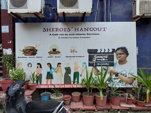 By the entrance. at Sheroes Hangout in Agra