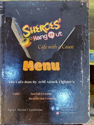 Menu cover. at Sheroes Hangout in Agra