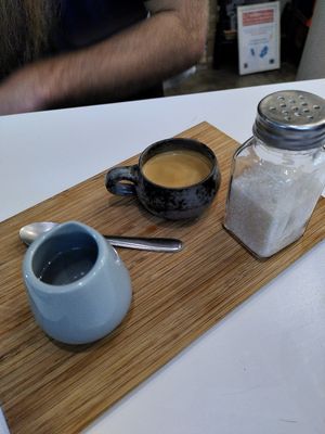Espresso in a lovely cup at Comptoir Veggie in Paris