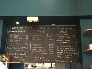 Many options and ingredients of Buddha bowl  at Comptoir Veggie in Paris