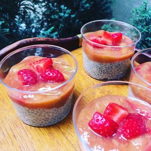 Chia pudding with rhubarb/strawberry purée at Comptoir Veggie in Paris