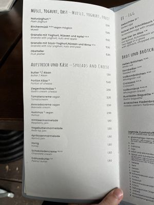 some part of the breakfast menu   at Scheunecafe in Dresden