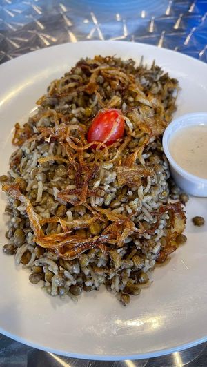 Lentils with rice and caramelized onions at Sammy's Mediterranean Cafe in Vero Beach