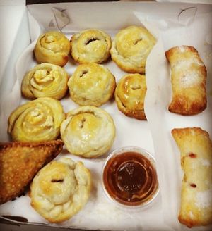 Cheeze roll ups and pastelitos of "meat" at The Happy Vegan Bakers in Hialeah