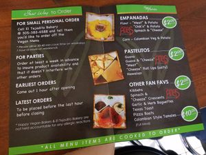 Vegan Menu at The Happy Vegan Bakers in Hialeah