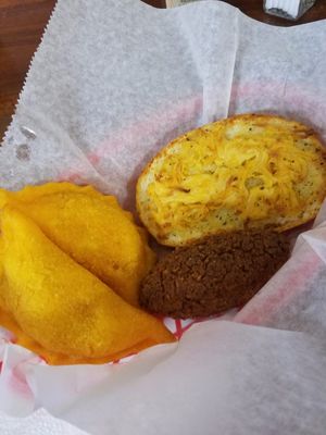 Vegan Colombian empanadas, Vegan Kibbehs & Vegan Texas Toast w/ cheeze at The Happy Vegan Bakers in Hialeah