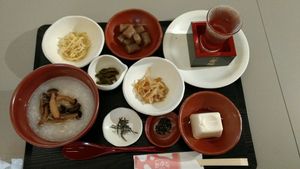 mushroom set + sake -1380yen at Vege Deli Kanna - Shokudo in Kyoto