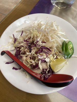 Minimal accompaniments for noodle soup  at Seattle Lotus Vegetarian in Seattle