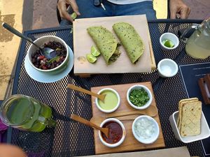Tacos with different fillings and salsas at Tacogreen in Queretaro
