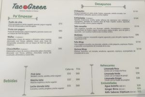 Breakfast Menu | Menú para Desayuno. at Tacogreen in Queretaro