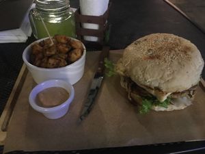 Burger Teriyaki with tofu at Tacogreen in Queretaro