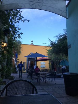 Sitting area outside at Tacogreen in Queretaro