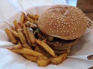 Spicy Veggie Burger (menu) at Holy Moly in Lille
