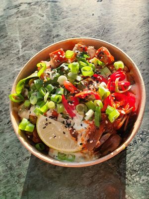 Vegan shichimi with spicy peanut tofu at Grounded Kitchen - Queens Rd in Leicester