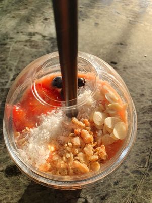 Quencher with strawberries, peach and papaya at Grounded Kitchen - Queens Rd in Leicester