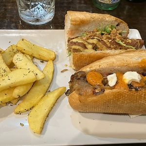 Salchicha Beyond dos salsas  at La Cerveseria Clandestina in Barcelona