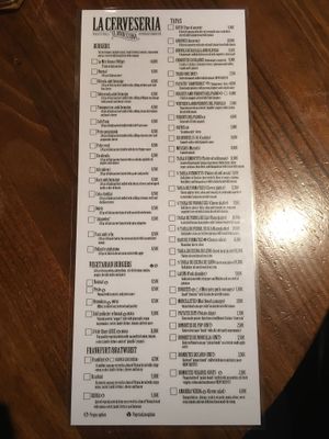 Menu at La Cerveseria Clandestina in Barcelona