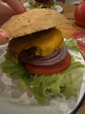 Beyond burger with vegan cheese   at Project Social in Ibiza