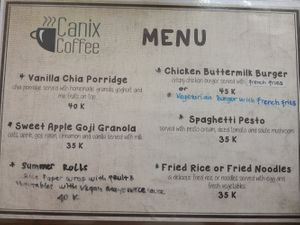 Menu as of 13th of June 2019 at Canix Coffee in Ubud