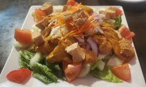 Cucumber Salad with Peanut Sauce & fried tofu. So good!! at Five Star Thai Cuisine in Crown Point