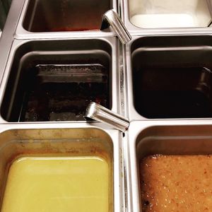 we have seven homemade vegan sauces to choose from: coconut curry, Thai peanut, hoisin, Chinese spicy, teriyaki, coconut milk ranch and wasabi vinaigrette  at Nice Noodles in Omaha