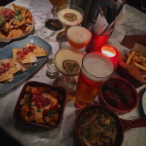 5 tapas dishes and some fries - delicious!! at Revolucion de Cuba in Norwich