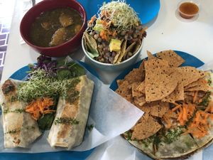 Burrito, Quesadillas, Bori Nachos, and Lentils Soup at Bori Vegan in Guaynabo