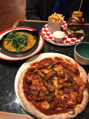 Vegan barbecue chick’n pizza at Frankie & Benny's in Norwich