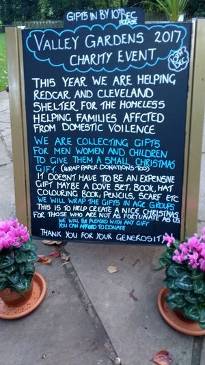 Every year we support a local charity, this year we are supporting Redcar homeless shelter, we appreciate any donations. Thank you  at Valley Gardens Tea Rooms in Saltburn-by-the-sea