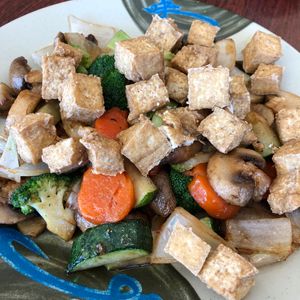 Tofu with mushroom and mixed veggies, sauce on the side.  at 7 Asian Kitchen in Clyde