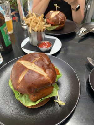 Buffalo maitake sandwich & truffle fries at P.S. Kitchen in New York City