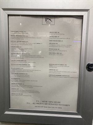 Food menu at P.S. Kitchen in New York City