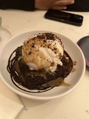 Brownie with ice cream  at P.S. Kitchen in New York City