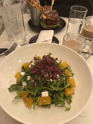 Beat salad burger and truffle fries  at P.S. Kitchen in New York City