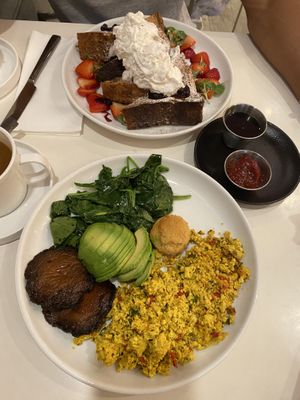 Scramble brunch platter and French toast   at P.S. Kitchen in New York City